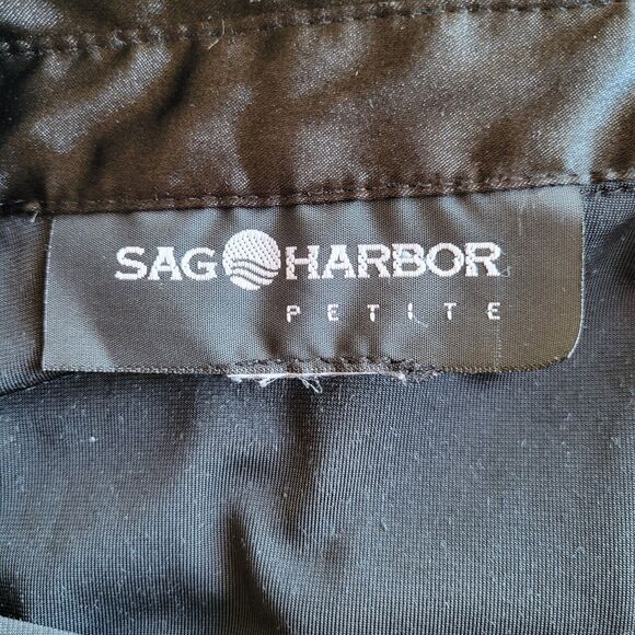 Vtg SAG HARBOR Black Velour Button Down Size LP Boxy Satin Trim Long Sleeve 90s - Picture 6 of 8